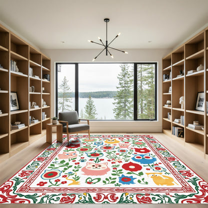 Whimsical Cat Floral Garden Rug