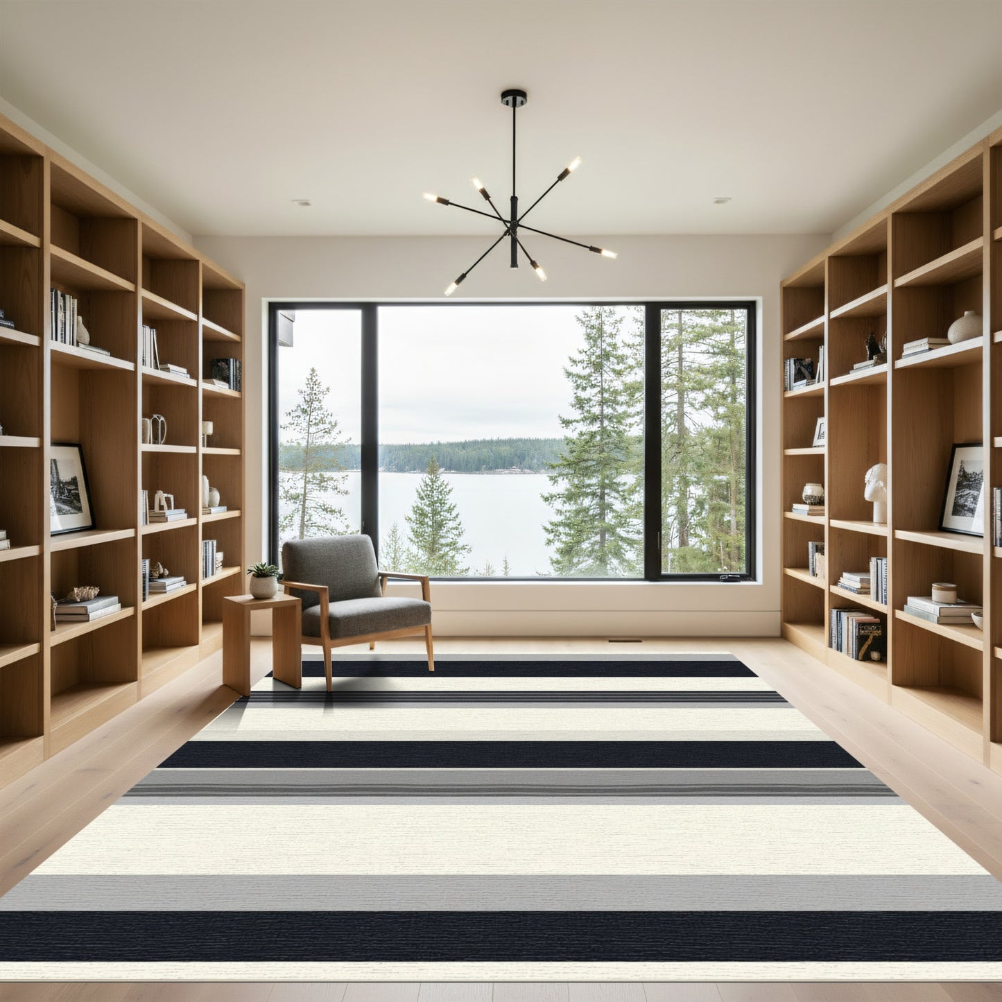Dark Neutral Wide Band Stripe Rug