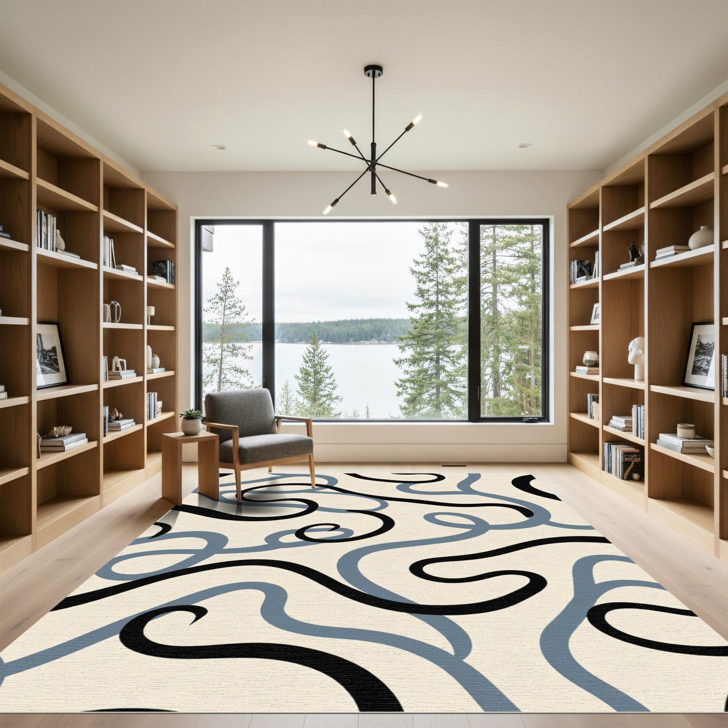 Abstract Black Gray Swirls Rug