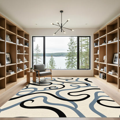 Abstract Black Gray Swirls Rug