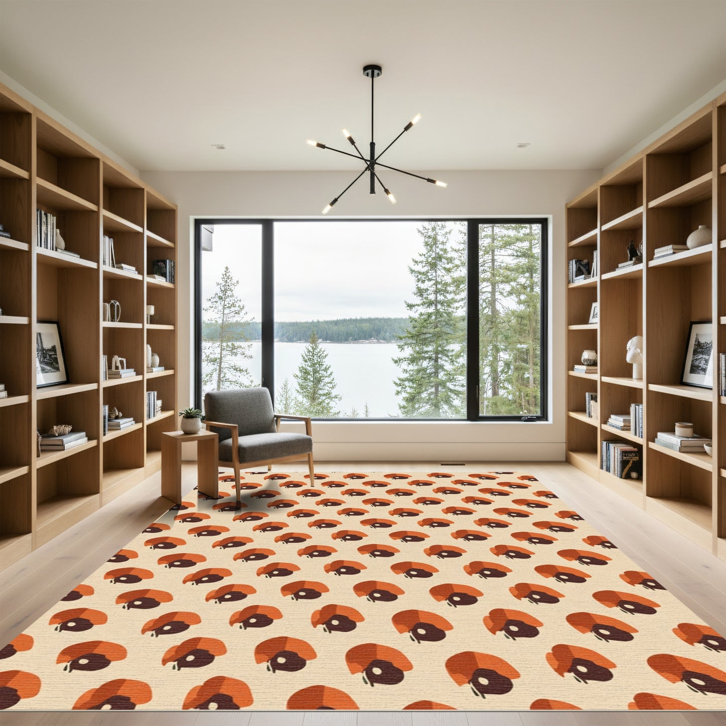 Cream Orange Abstract Petal Arrangement Rug