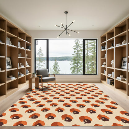 Cream Orange Abstract Petal Arrangement Rug