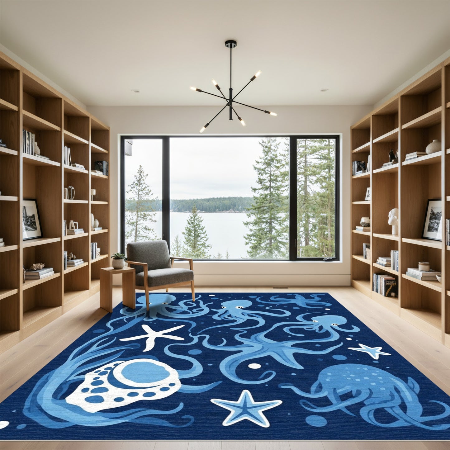 Navy Blue Octopus Sea Life Collection Rug
