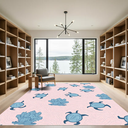 Blue Turtle Coral Pink Waves Rug