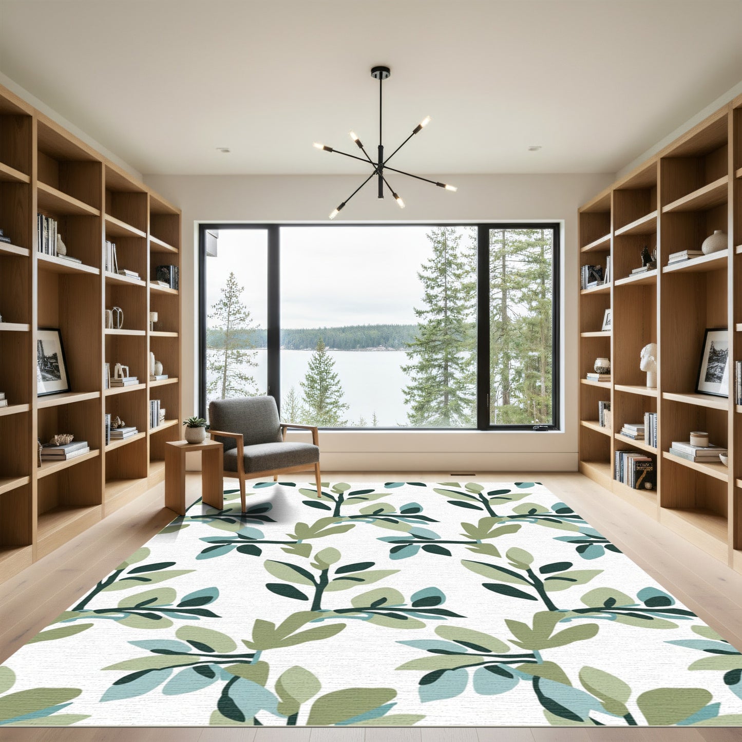 Abstract Green Blue Foliage Branch Rug