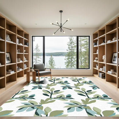 Abstract Green Blue Foliage Branch Rug