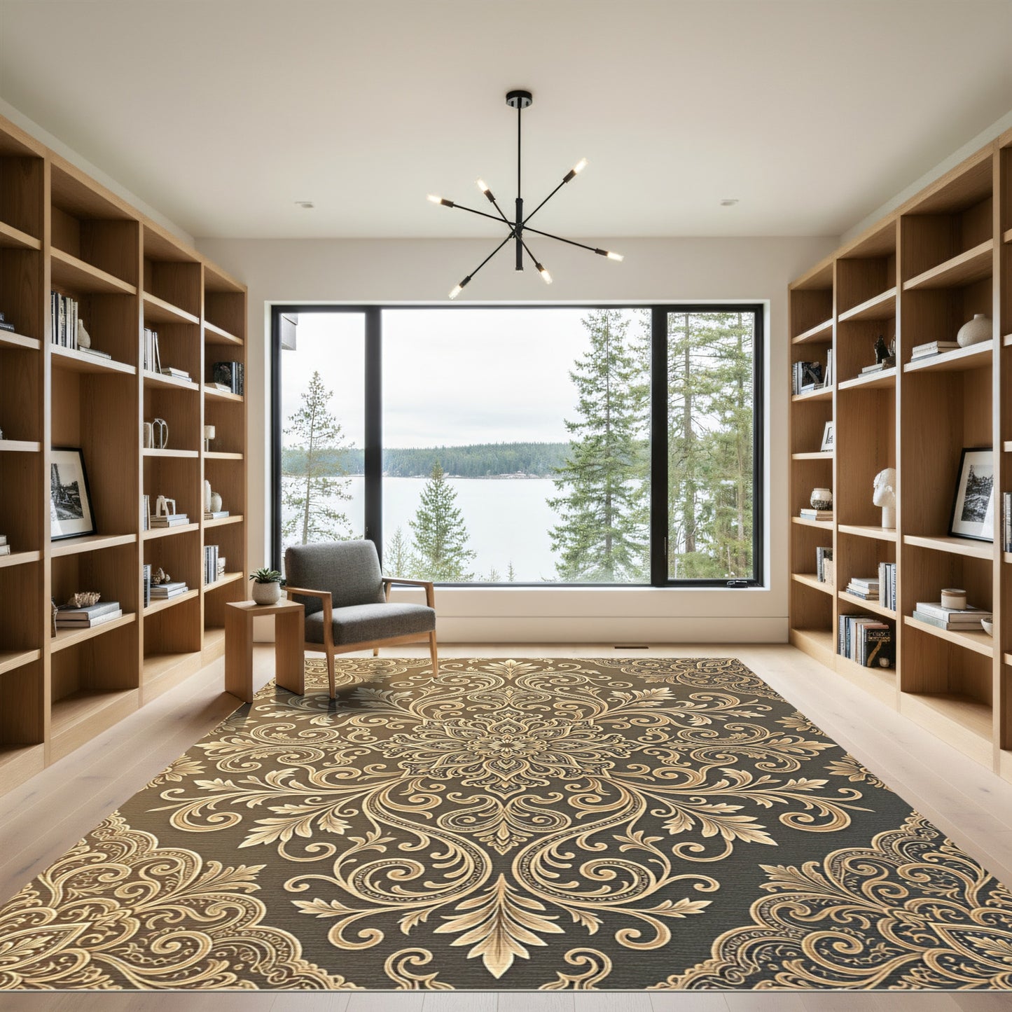 Golden Floral Mandala Brocade Rug