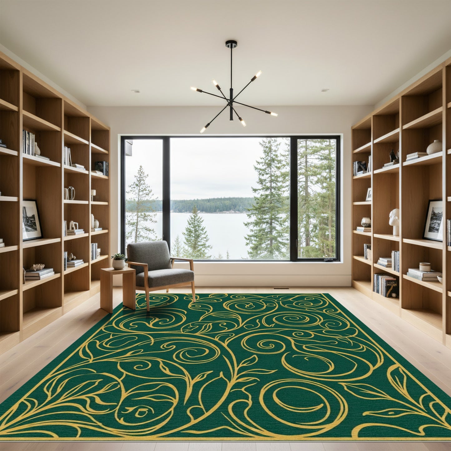 Emerald Gold Swirl Floral Vine Rug