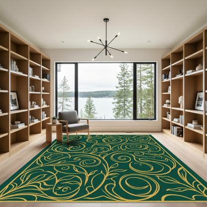 Emerald Gold Swirl Floral Vine Rug