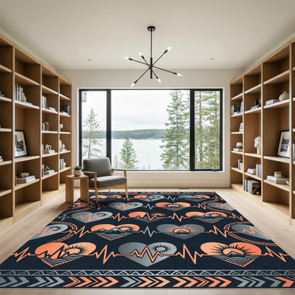 Orange and Gray Mountain Heart Tapestry Rug