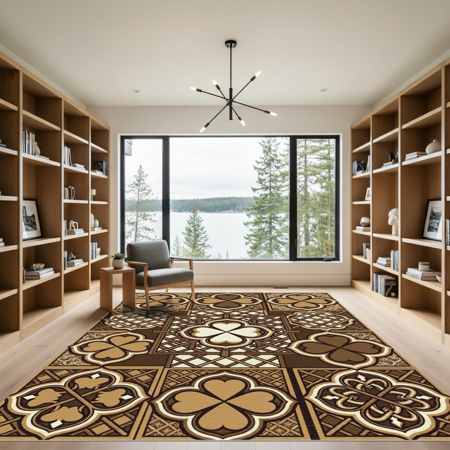 Brown Clover Lattice Geometric Tiles Rug
