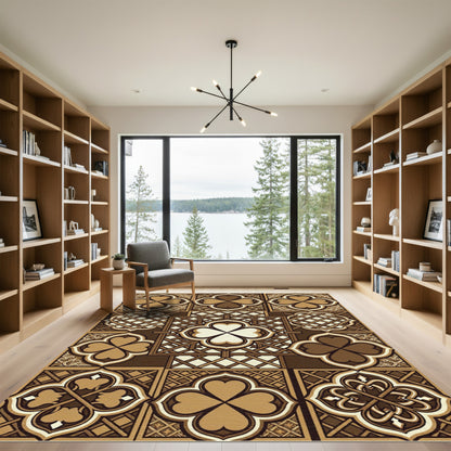 Brown Clover Lattice Geometric Tiles Rug