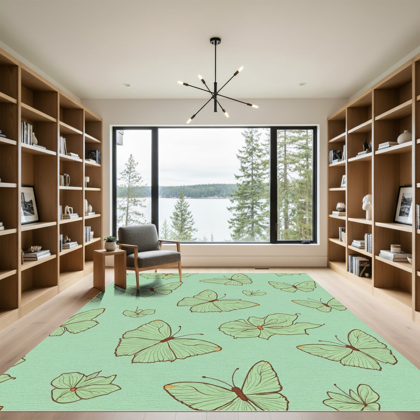 Light Green Butterfly Garden Pattern Rug
