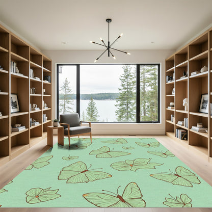 Light Green Butterfly Garden Pattern Rug