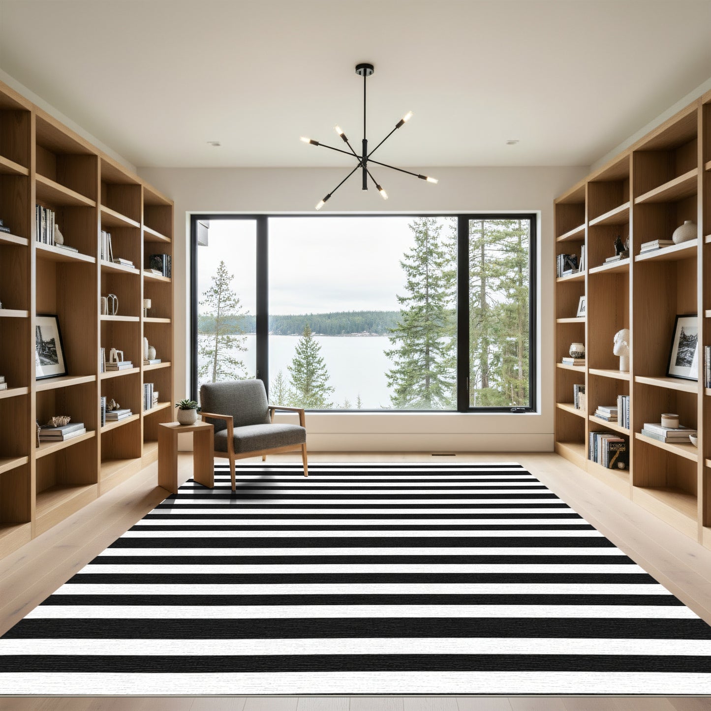 Graphic Black White Horizontal Lines Rug