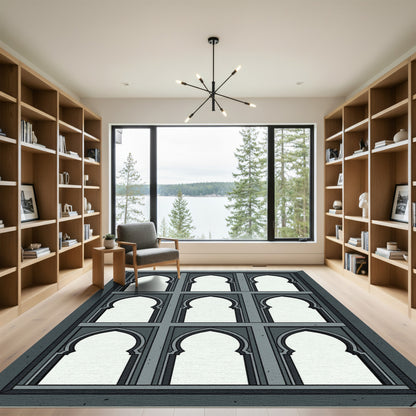 Gray Trefoil Arches Window Composition Rug