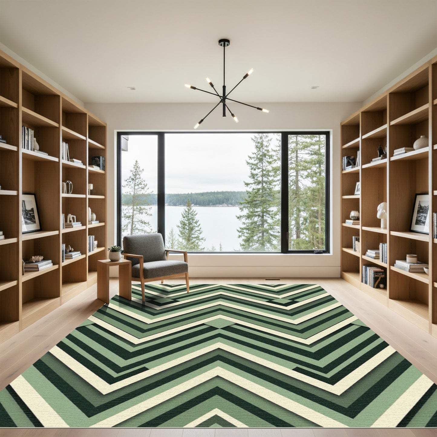 Sage Green Geometric Zigzag Chevron Rug