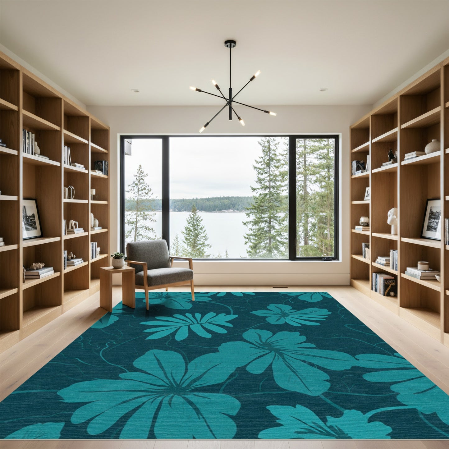 Teal Tropical Floral Vine Rug