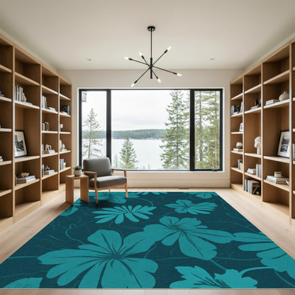 Teal Tropical Floral Vine Rug