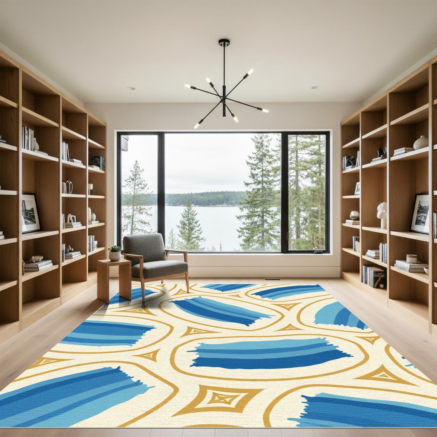 Abstract Blue Brush Stroke Oval Rug