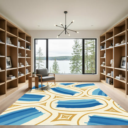 Abstract Blue Brush Stroke Oval Rug