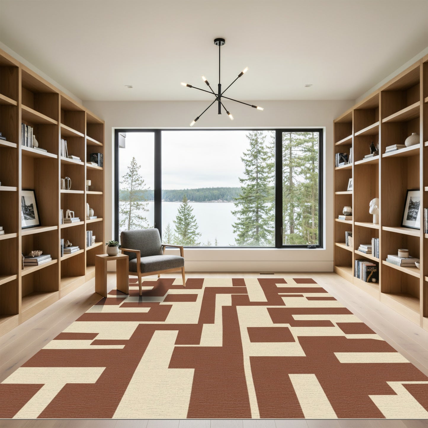 Abstract Chocolate Cream Labyrinth Rug