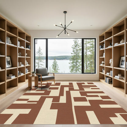 Abstract Chocolate Cream Labyrinth Rug