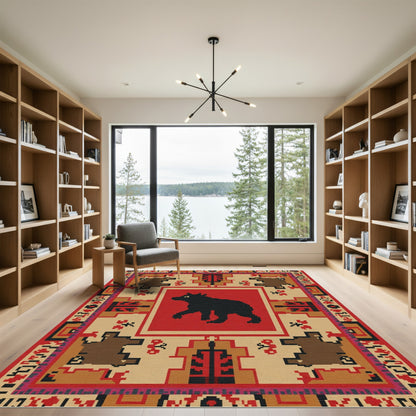 Bold Black Bear Red Geometric Rug