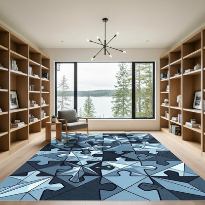 Cool Blue Geometric Crystal Jigsaw Rug
