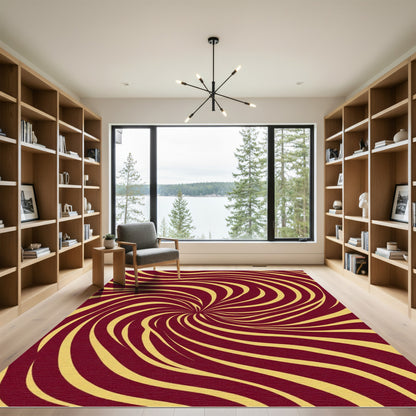 Crimson Gold Swirling Vortex Rug