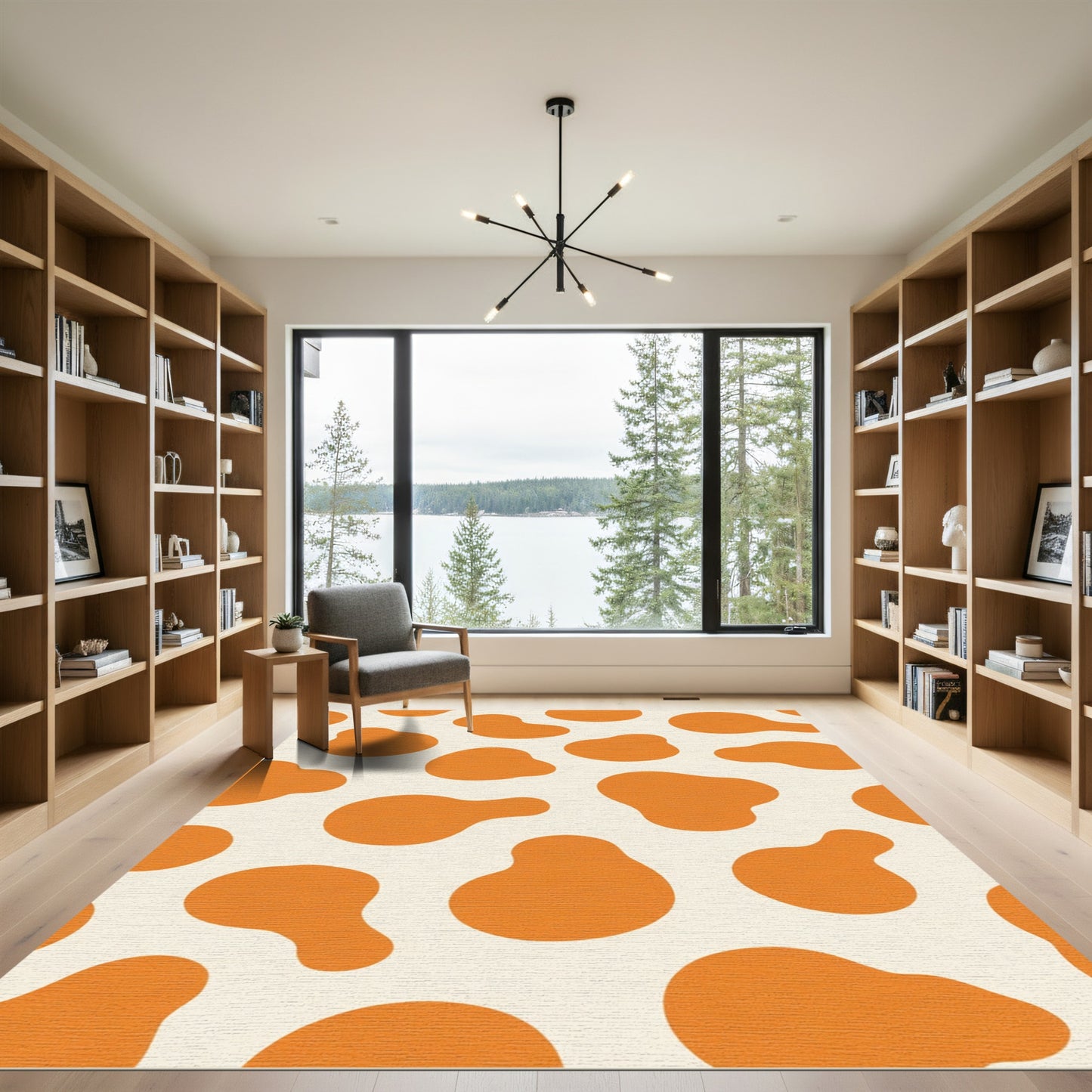 Orange Blobs Cream Background Rug