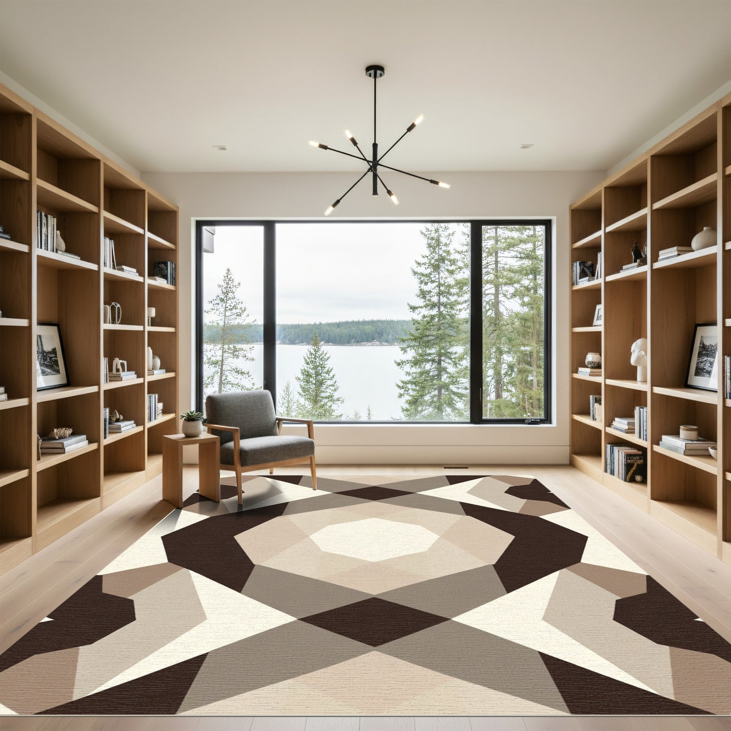 Brown and Beige Geometric Abstract Rug
