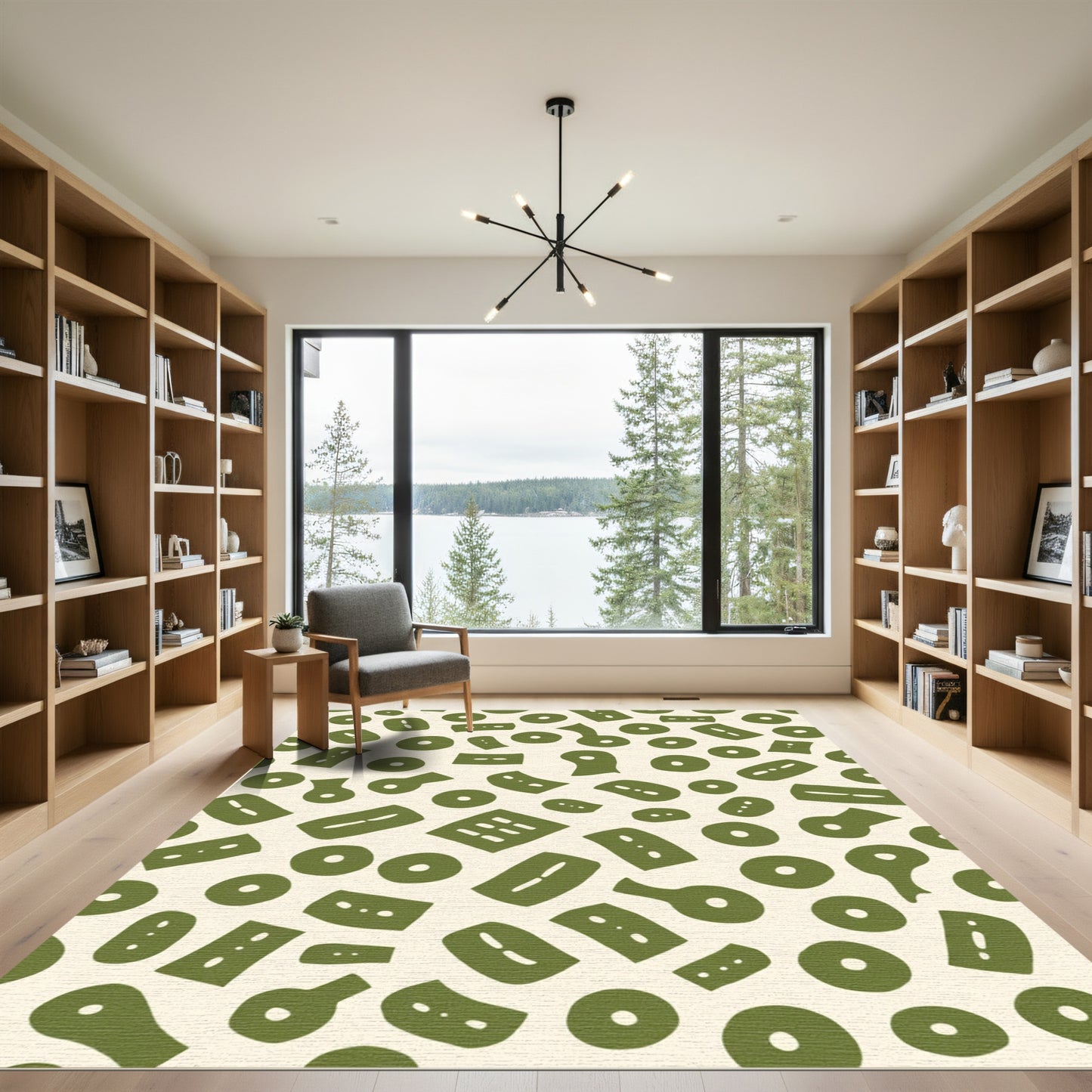 Olive Green Abstract Organic Shapes Rug