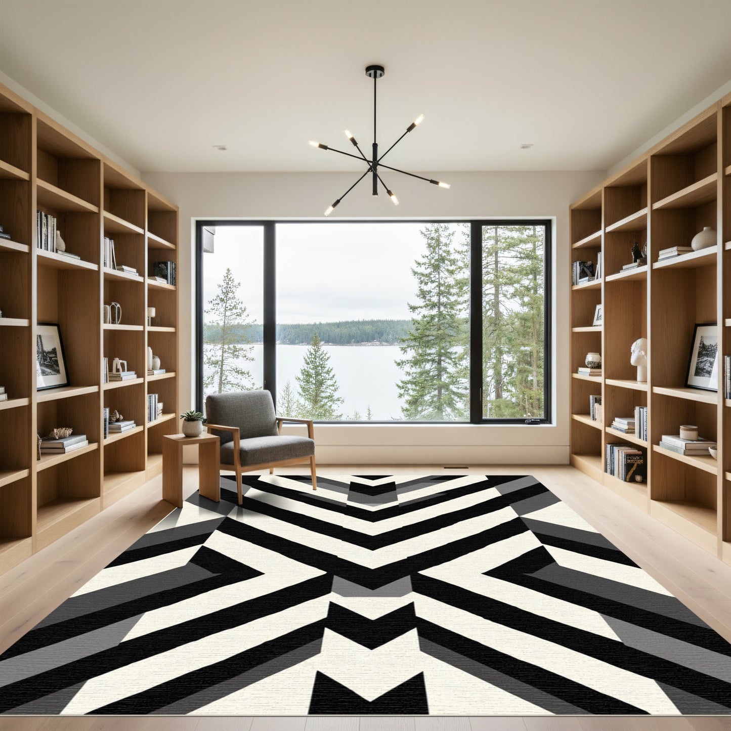 Chunky Black Ivory Arrow Chevron Rug