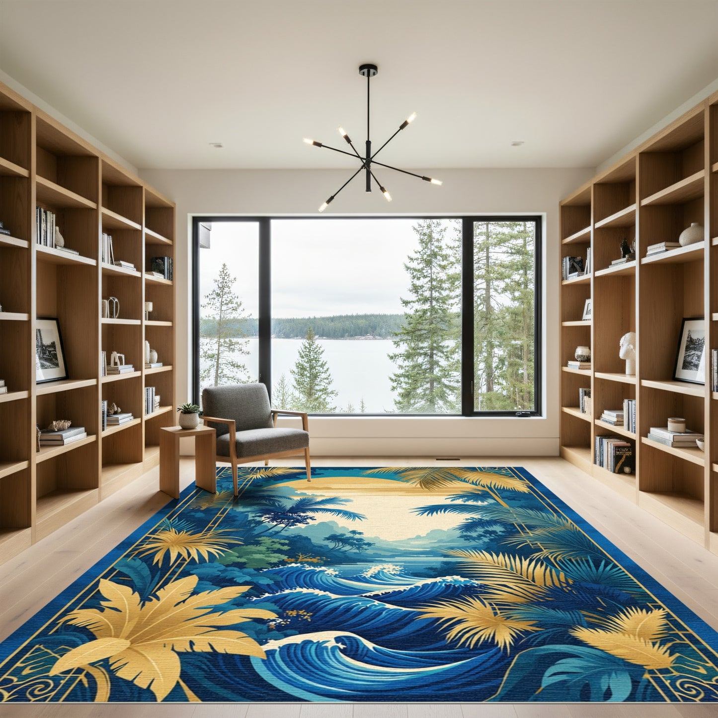 Golden Sunset Tropical Palm Wave Scenery Rug