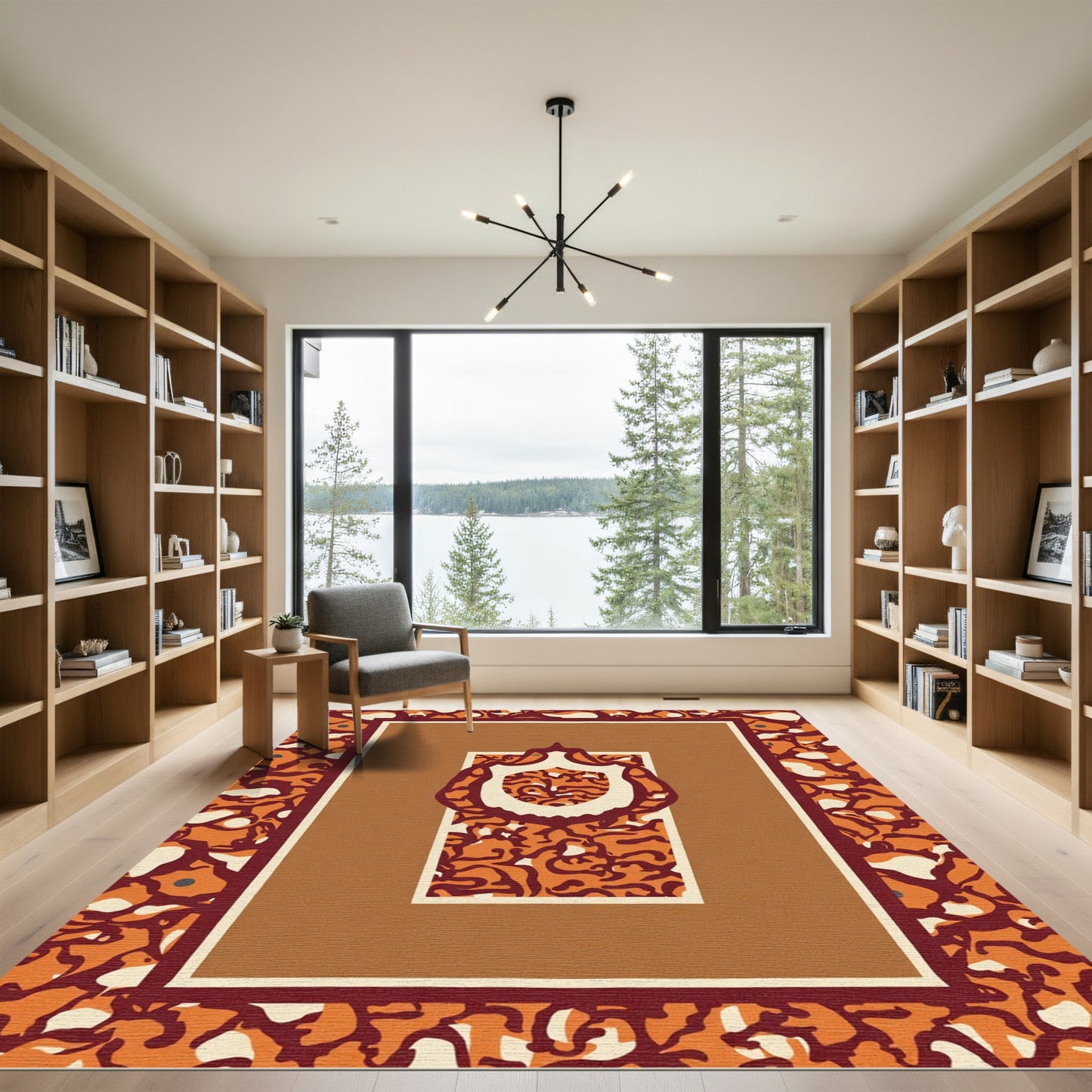 Terracotta Crimson Abstract Organic Floral Rug