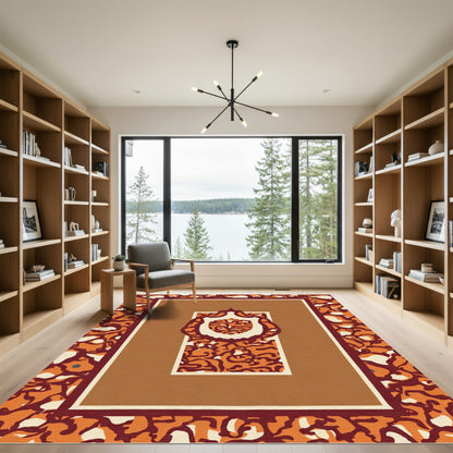 Terracotta Crimson Abstract Organic Floral Rug