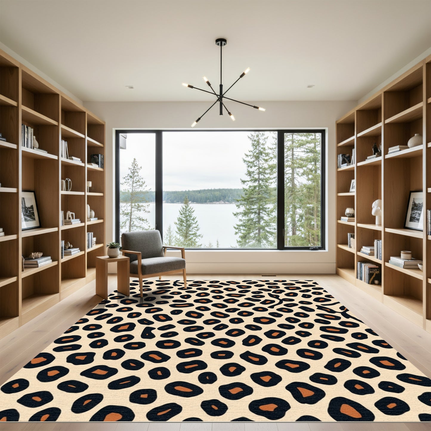 Bold Black Tan Leopard Spot Rug