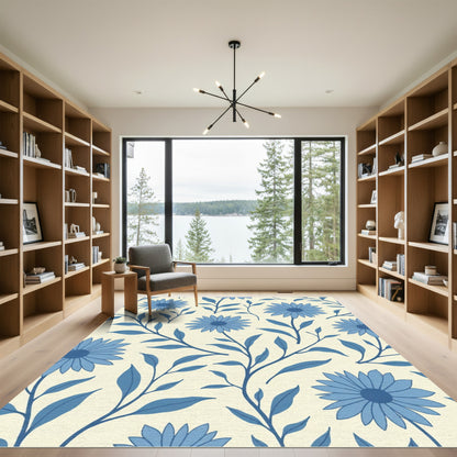 Blue Floral Vine Arrangement Rug