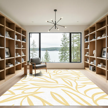 Soft Yellow Abstract Leafy Swirls Rug