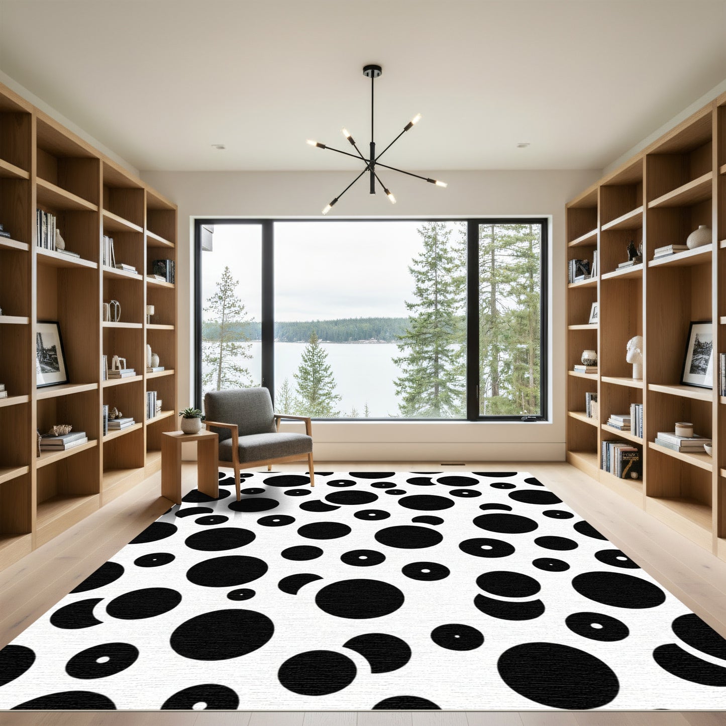 Random Black Circles Scattered Pattern Rug