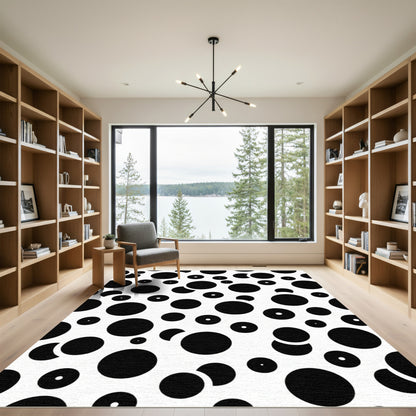 Random Black Circles Scattered Pattern Rug