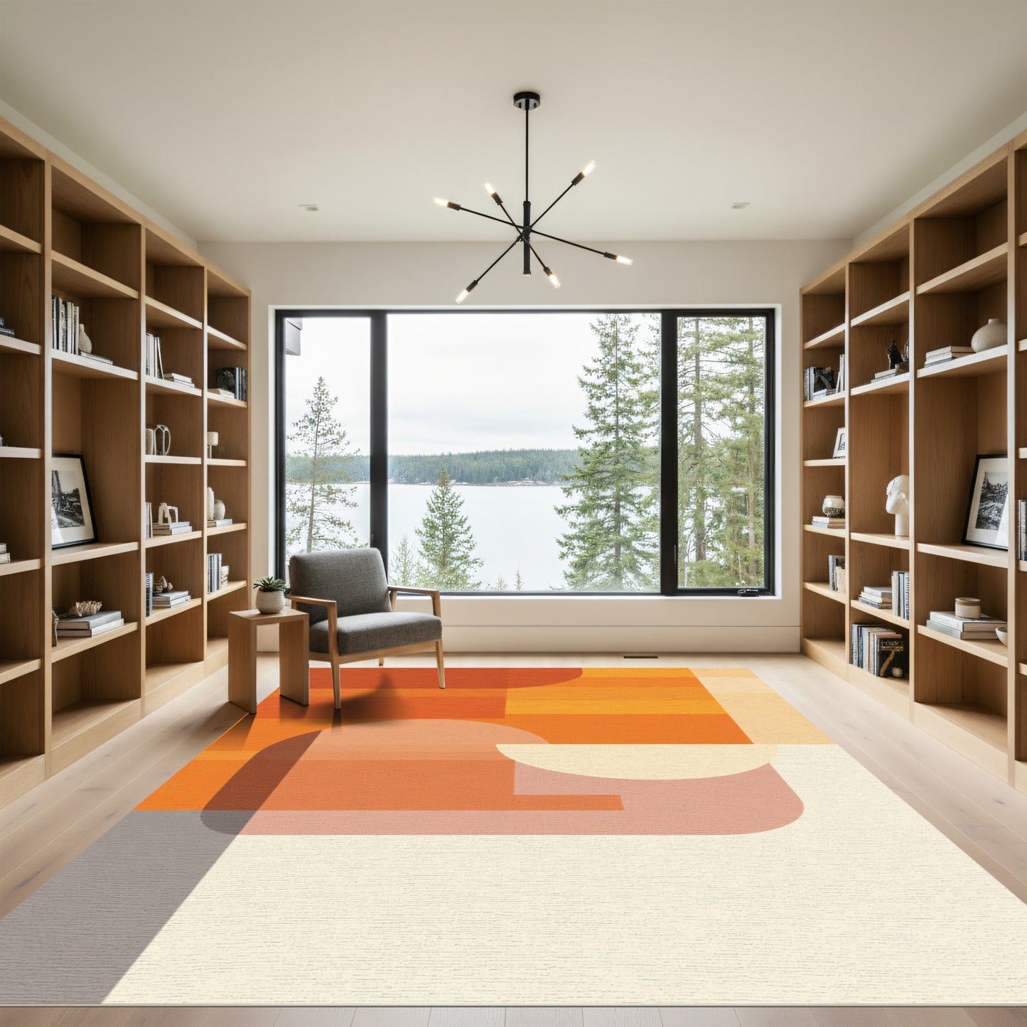Warm Orange Abstract Geometric Blocks Rug