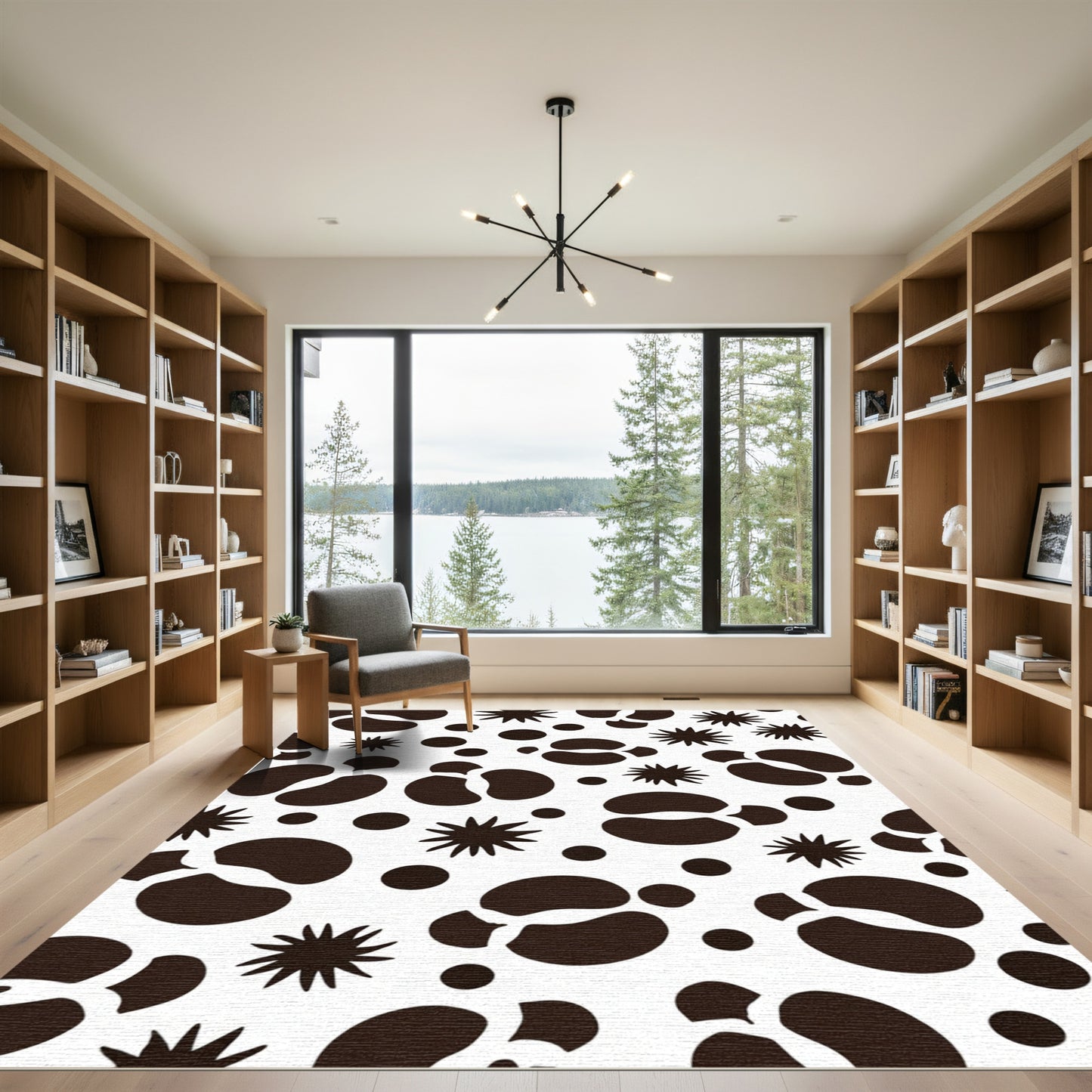Brown and White Textured Spatter Shapes Rug