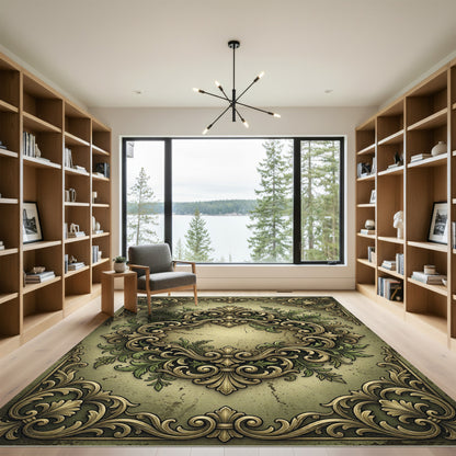 Ornate Antique Gold Scroll Acanthus Rug