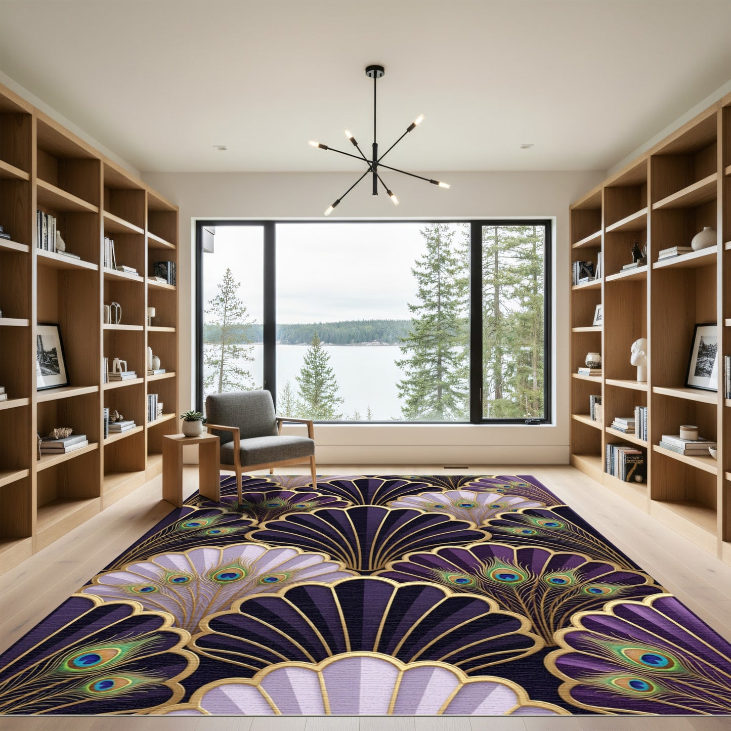 Art Deco Purple Peacock Feather Fan Rug