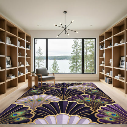 Art Deco Purple Peacock Feather Fan Rug