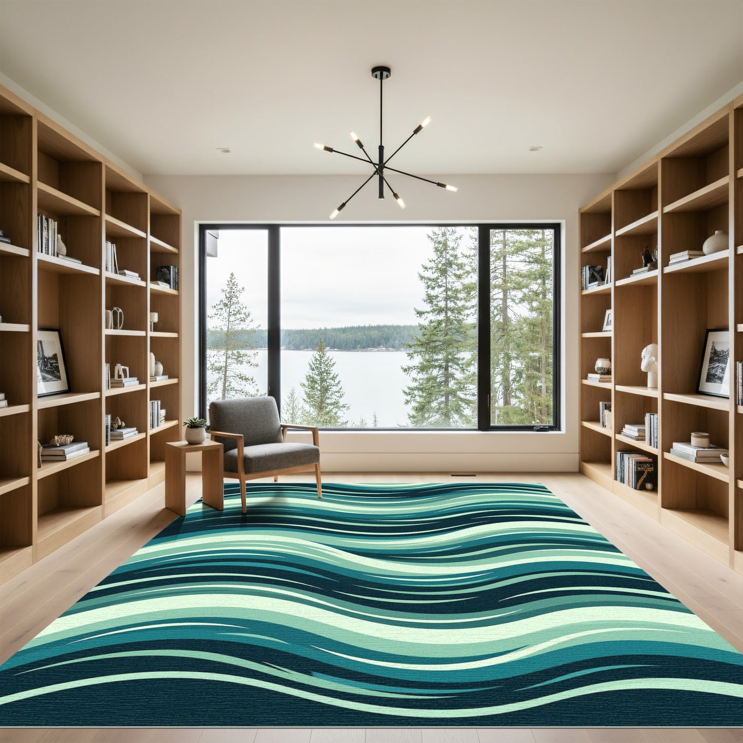 Deep Teal Aqua Wave Harmony Rug
