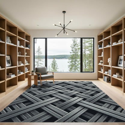 Industrial Silver Interlocking Grid Rug