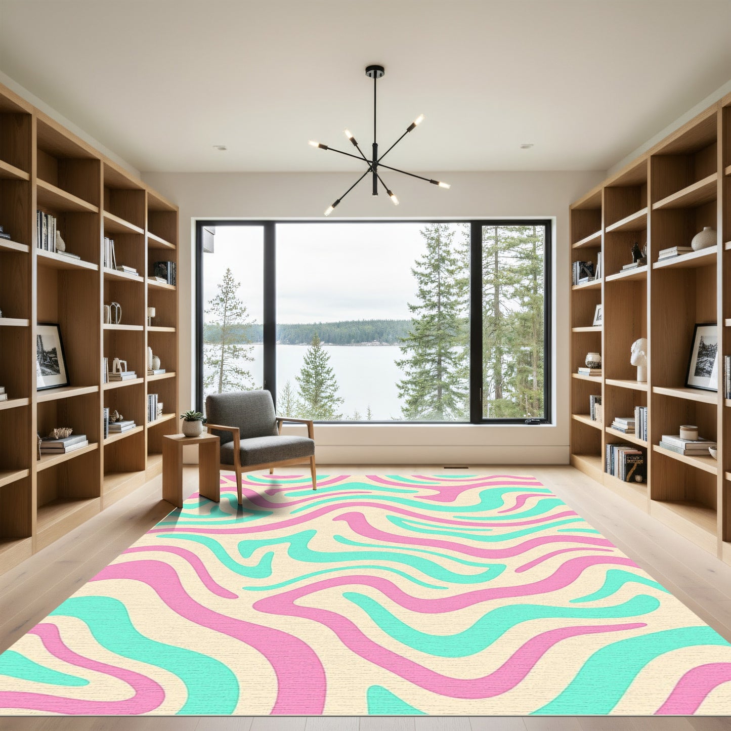 Retro Swirl Pink Teal Cream Rug